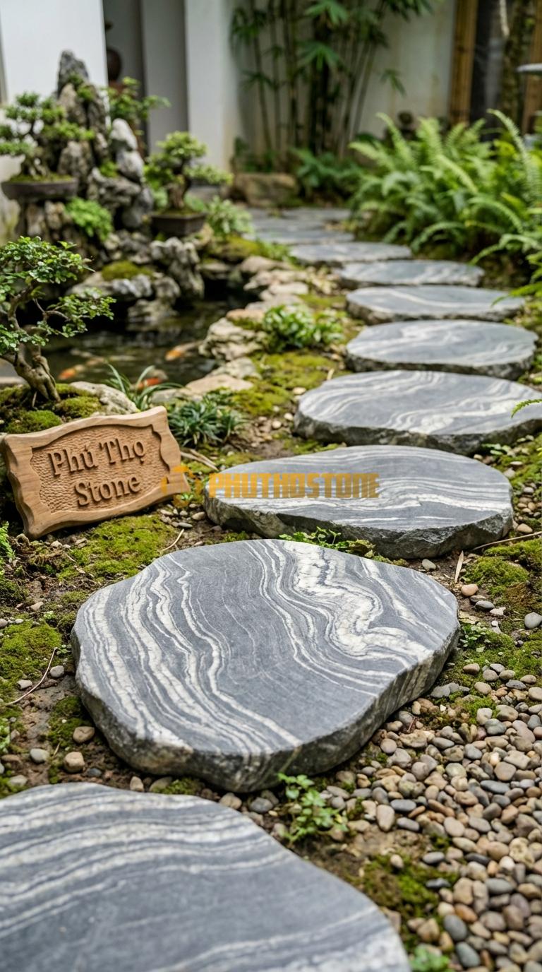 Đá Bước Dạo Tự Nhiên Đá Thớt Vân Xoáy Đá Vân Mây Phi 40, Dày 4, Bề Mặt Mài Lộ Vân Đá