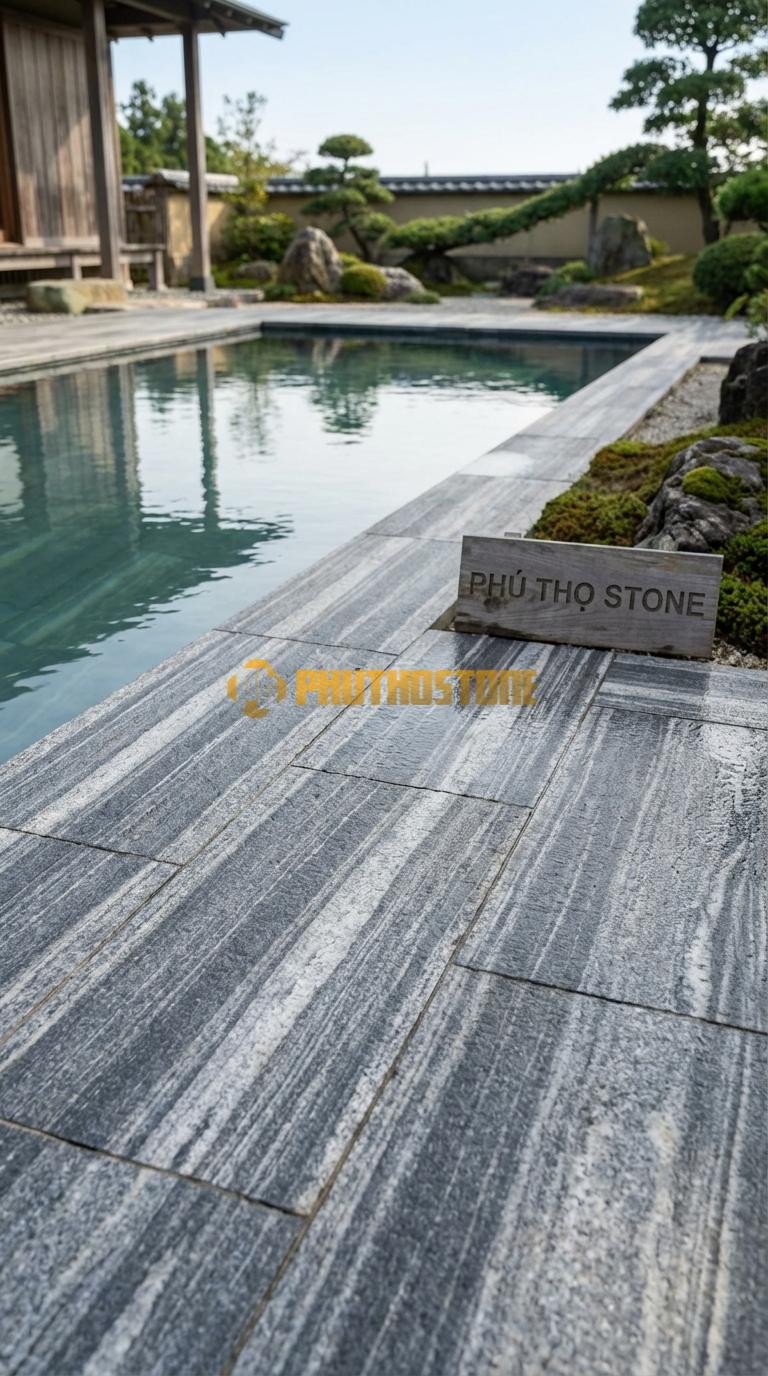 Đá Lát Sân Hồ Bơi Đá Lát Sân Chống Trơn Chất Liệu Đá Sọc Dưa Khò Lửa Kết Hợp Chải Xước (Flamed & Brushed) 30x60x2