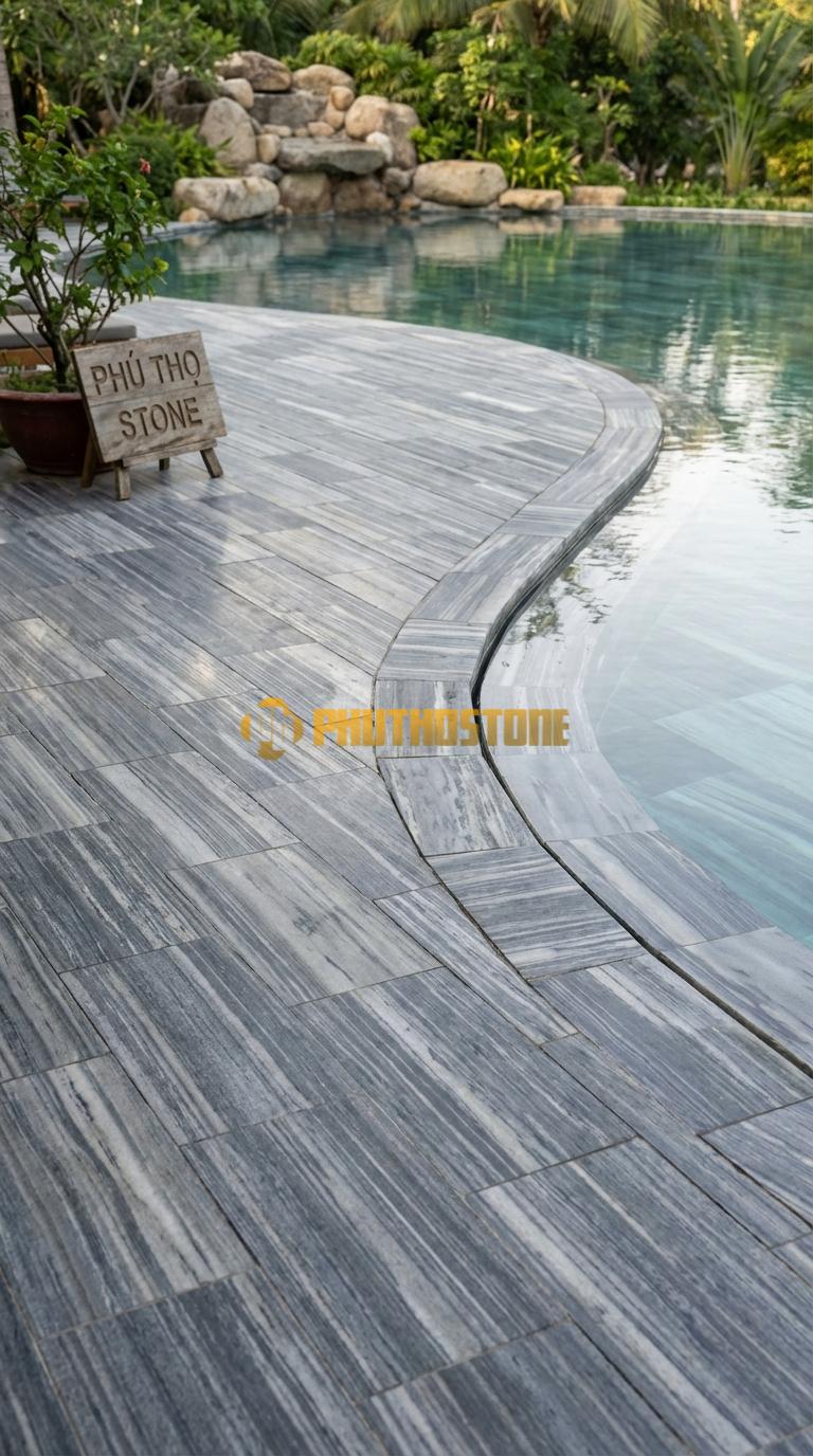 Đá Ốp Lòng Hồ Bơi Đá Mosaic Tự Nhiên Chất Liệu Đá Sọc Dưa Hình Chữ Nhật So Le (Brick Style), Mài Bóng Chip: 2.5×5.0 / Vỉ: 30×30