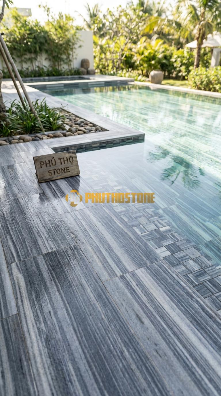 Đá Ốp Lòng Hồ Bơi Đá Mosaic Tự Nhiên Chất Liệu Đá Sọc Dưa Vuông, Mài Mờ, Phối 3 Tông Màu (Mix Color) Chip: 2.3×2.3 / Vỉ: 30×30