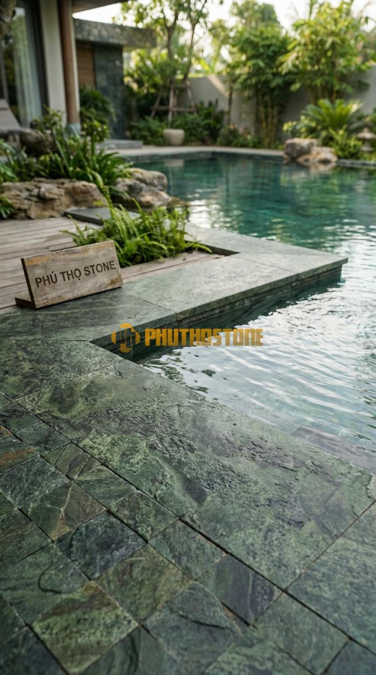 Đá Ốp Lòng Hồ Bơi Đá Mosaic Tự Nhiên Chất Liệu Đá Xanh Rêu Hình Khối 3D (Diamond Cube), Phối Màu Tương Phản Chip: 4.8X4.8 / Vỉ: 30×30