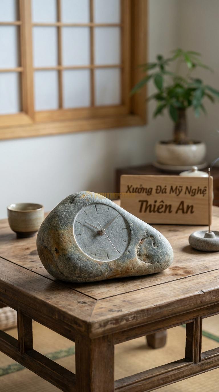 Đồng Hồ Để Bàn Đá Cao Cấp Đá Cuội Cánh Buồm Xuôi Gió (Dáng vát nhọn về phía trước) 22cm x 15cm x 6cm