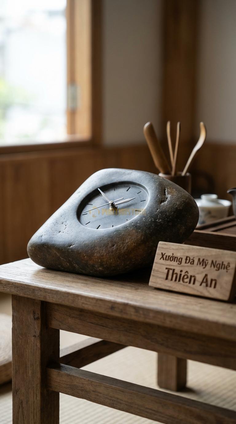 Đồng Hồ Để Bàn Đá Cao Cấp Đá Cuội Cuốn Sách Thời Gian (Dáng nghiêng như quyển sách) 18cm x 14cm x 8cm