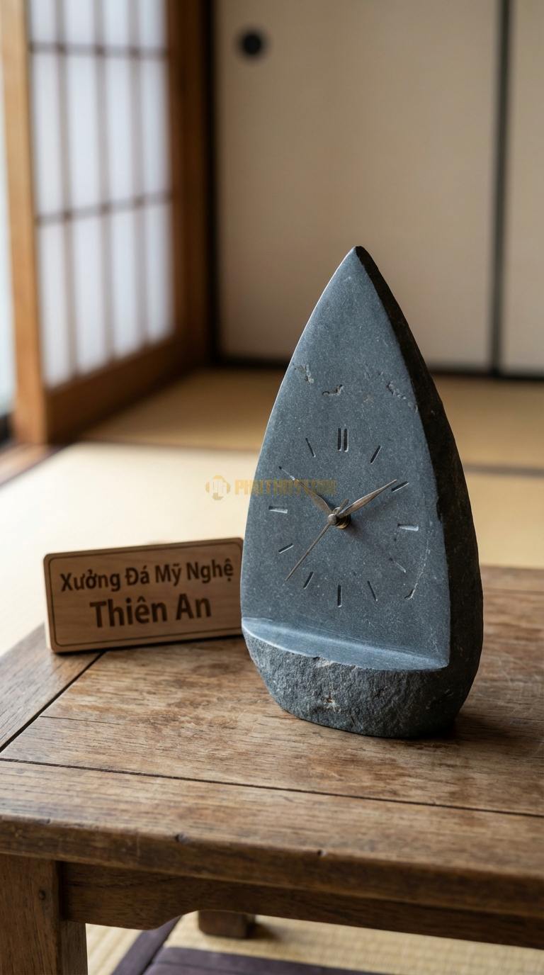 Đồng Hồ Để Bàn Đá Cao Cấp Đá Granite Cánh Buồm Xuôi Gió (Dáng vát nhọn về phía trước) 22cm x 15cm x 6cm