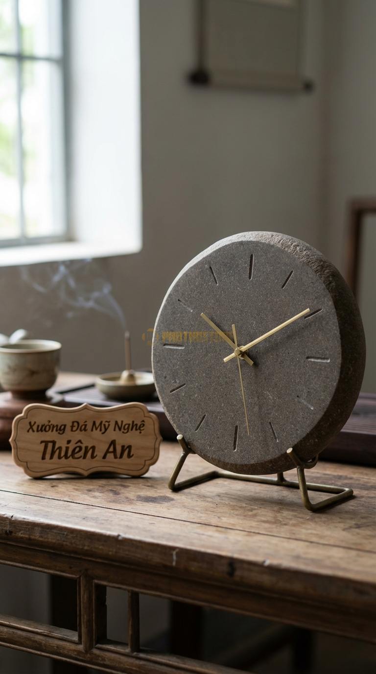 Đồng Hồ Để Bàn Đá Cao Cấp Đá Granite Vòng Tròn Vĩnh Cửu (Mặt đá gắn trên đế kim loại) 20cm x 18cm x 6cm