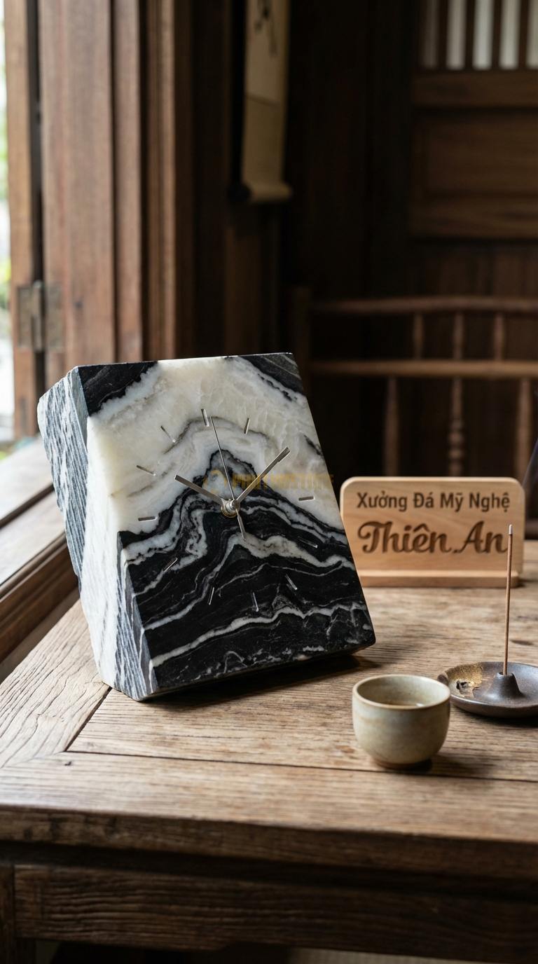 Đồng Hồ Để Bàn Đá Cao Cấp Đá Tuyết Sơn Cuốn Sách Thời Gian (Dáng nghiêng như quyển sách) 18cm x 14cm x 8cm