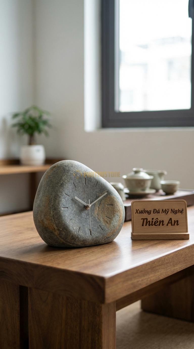 Đồng Hồ Treo Tường Đá Nghệ Thuật Đá Cuội Bản Đồ Thế Giới (Ghép các mảnh đá đa sắc) 80cm x 50cm