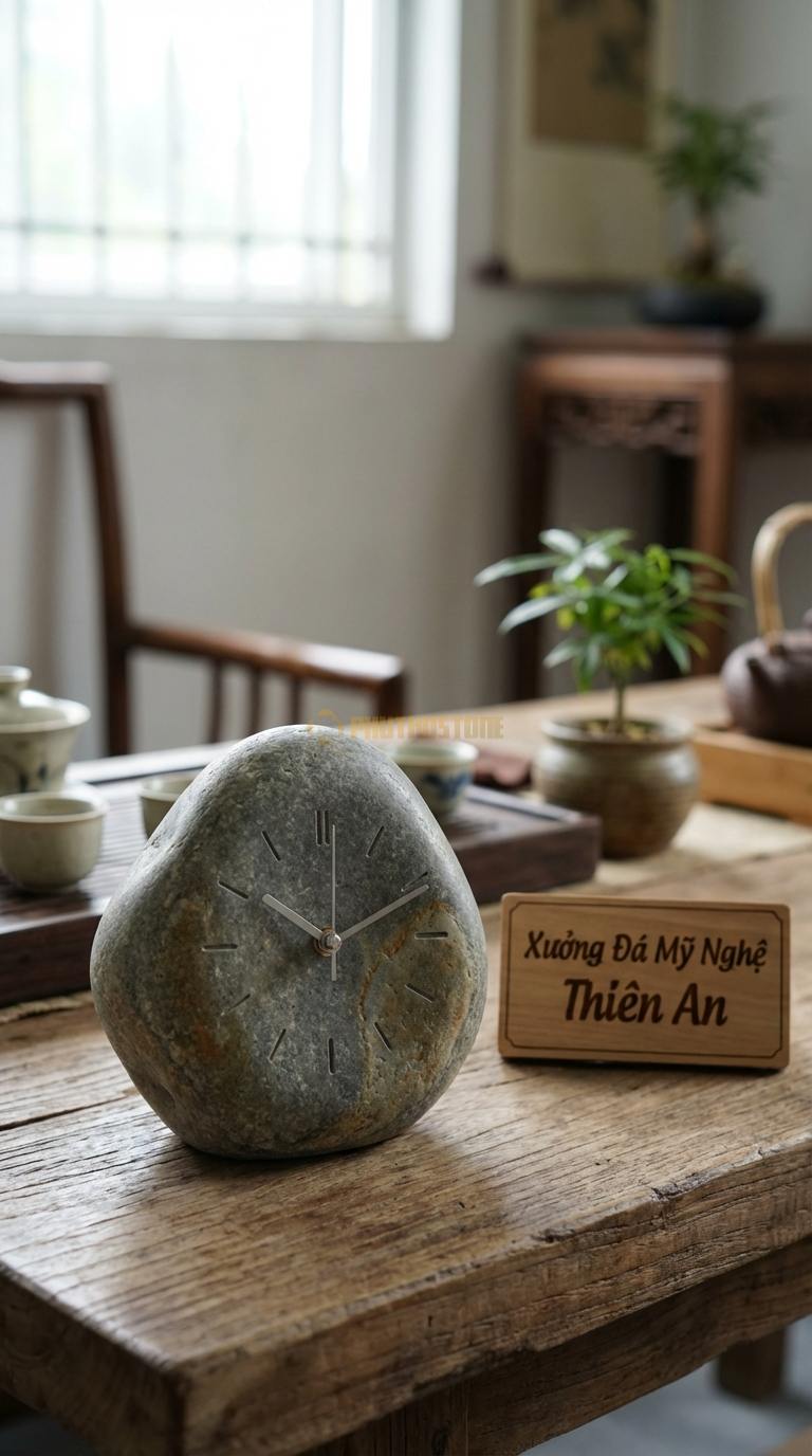 Đồng Hồ Treo Tường Đá Nghệ Thuật Đá Cuội Cánh Hoa Hướng Dương (Cánh đá xếp tầng) Đường kính 60cm