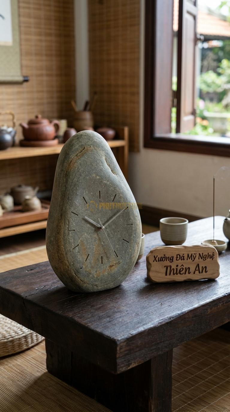 Đồng Hồ Treo Tường Đá Nghệ Thuật Đá Cuội Giọt Nước (Dáng thuôn dài mềm mại) 30cm x 60cm