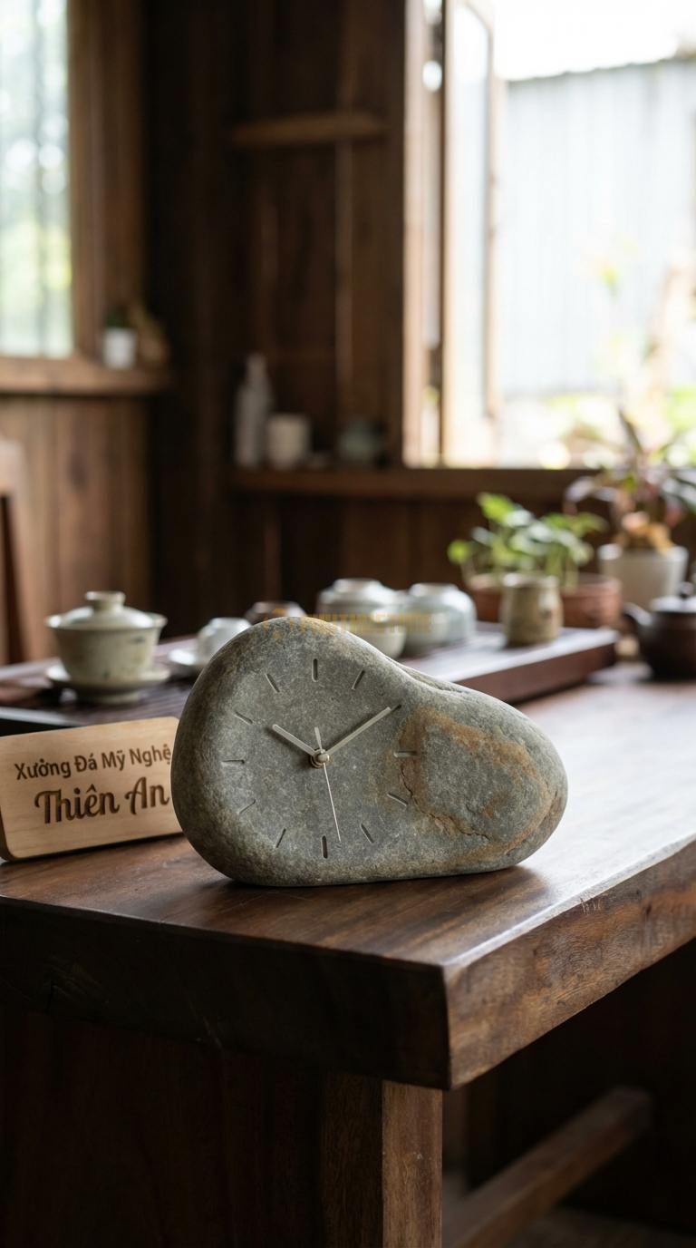 Đồng Hồ Treo Tường Đá Nghệ Thuật Đá Cuội Lục Giác Hiện Đại (Cạnh vát kim cương) 35cm x 35cm