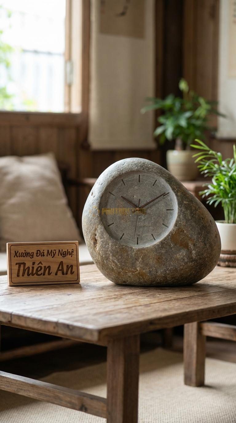 Đồng Hồ Treo Tường Đá Nghệ Thuật Đá Cuội Tranh Đá Quý (Kết hợp đồng hồ và tranh phong cảnh) 60cm x 90cm