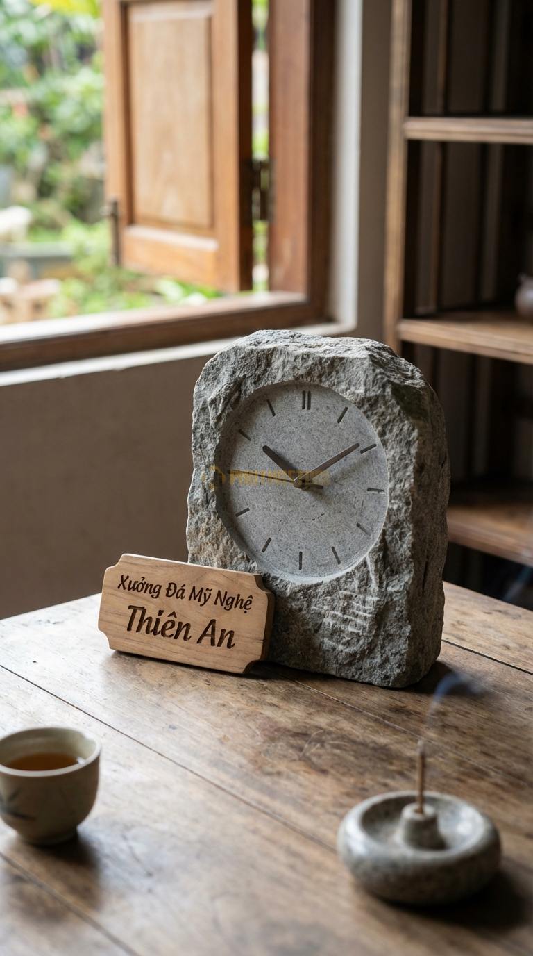 Đồng Hồ Treo Tường Đá Nghệ Thuật Đá Granite Bản Đồ Thế Giới (Ghép các mảnh đá đa sắc) 80cm x 50cm