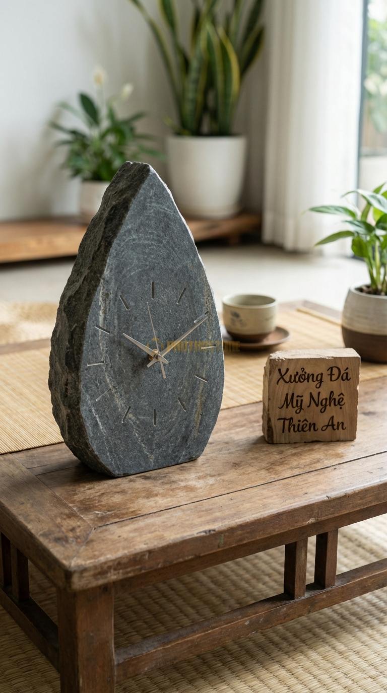 Đồng Hồ Treo Tường Đá Nghệ Thuật Đá Granite Giọt Nước (Dáng thuôn dài mềm mại) 30cm x 60cm
