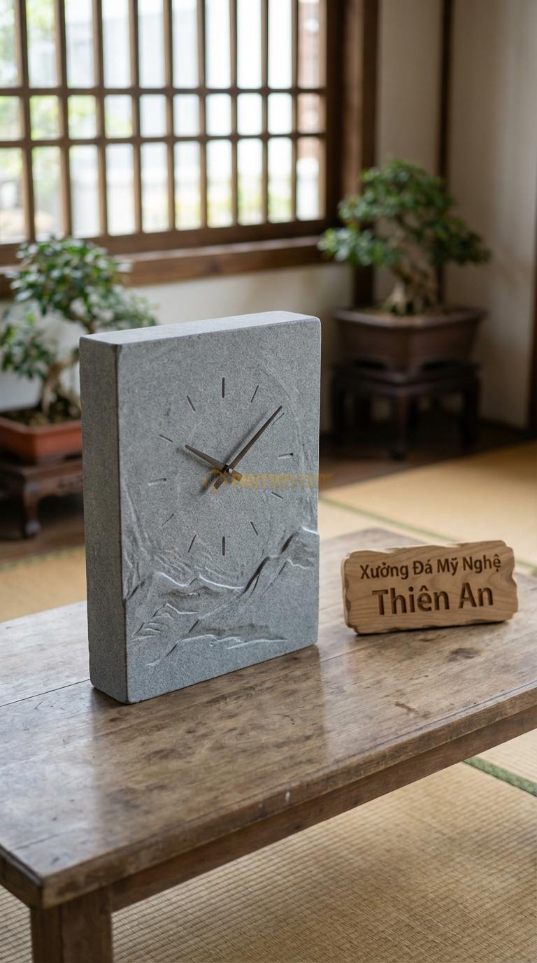 Đồng Hồ Treo Tường Đá Nghệ Thuật Đá Granite Tranh Đá Quý (Kết hợp đồng hồ và tranh phong cảnh) 60cm x 90cm