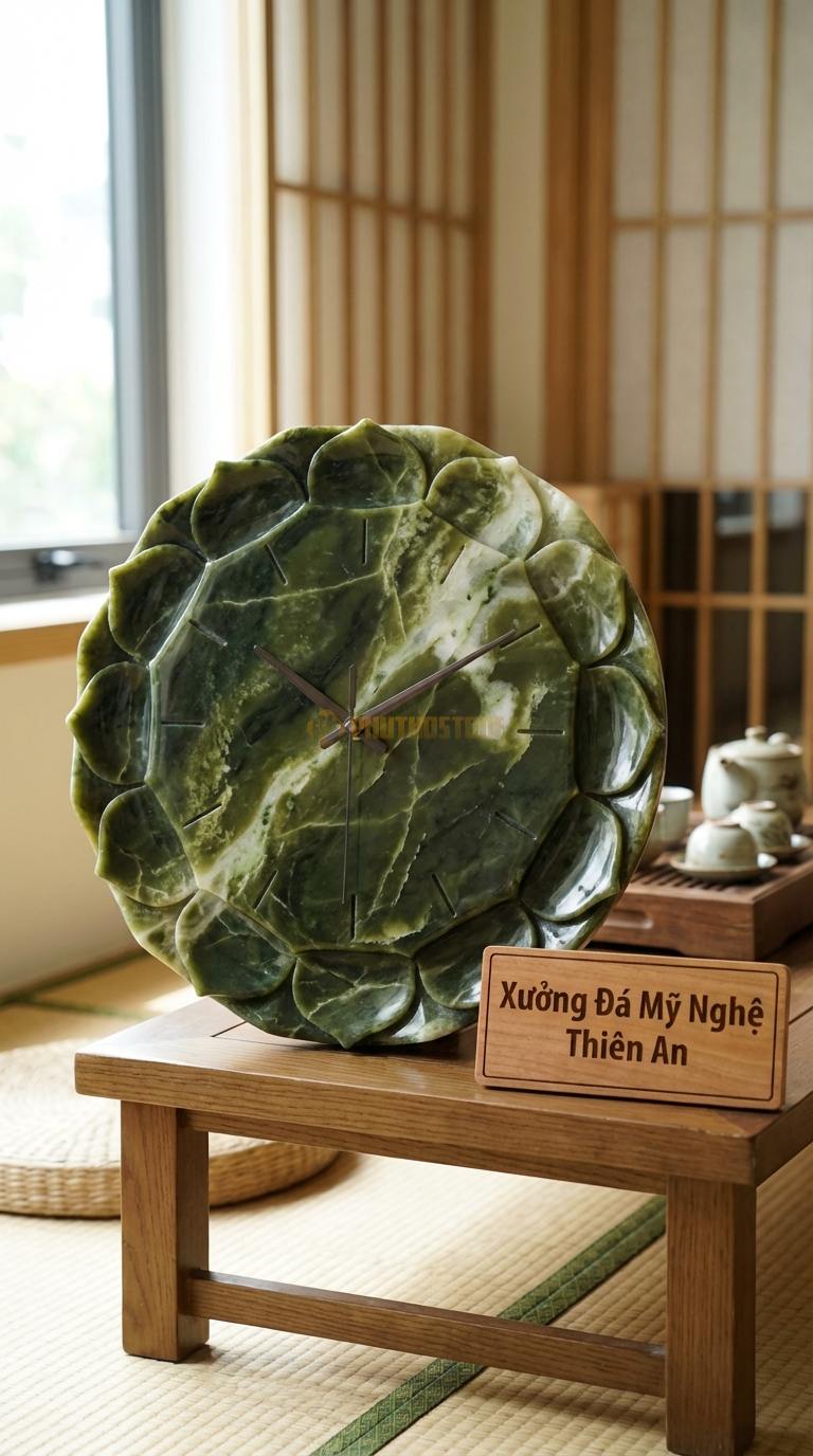 Đồng Hồ Treo Tường Đá Nghệ Thuật Đá Serpentine Cánh Hoa Hướng Dương (Cánh đá xếp tầng) Đường kính 60cm