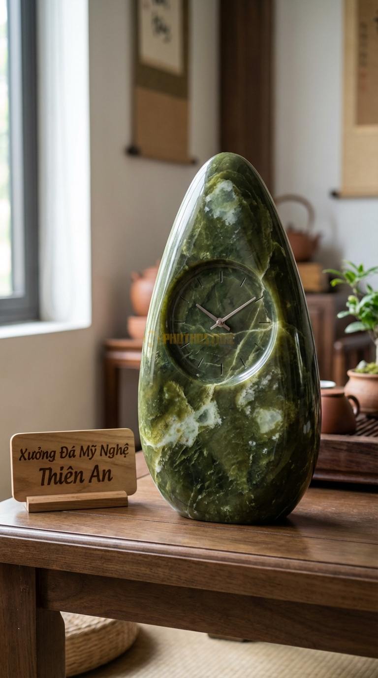 Đồng Hồ Treo Tường Đá Nghệ Thuật Đá Serpentine Giọt Nước (Dáng thuôn dài mềm mại) 30cm x 60cm