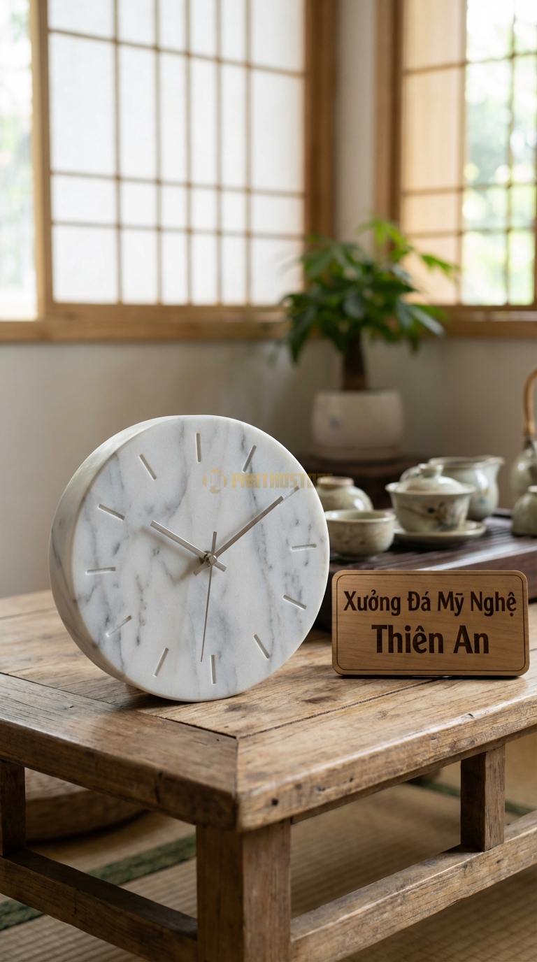 Đồng Hồ Treo Tường Đá Nghệ Thuật Đá Trắng Yên Bái Bản Đồ Thế Giới (Ghép các mảnh đá đa sắc) 80cm x 50cm