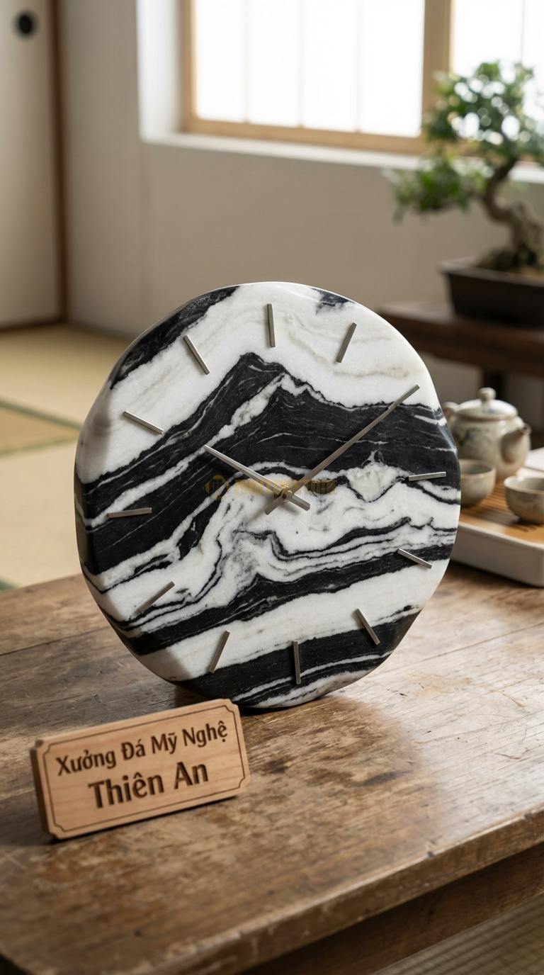 Đồng Hồ Treo Tường Đá Nghệ Thuật Đá Tuyết Sơn Bản Đồ Thế Giới (Ghép các mảnh đá đa sắc) 80cm x 50cm