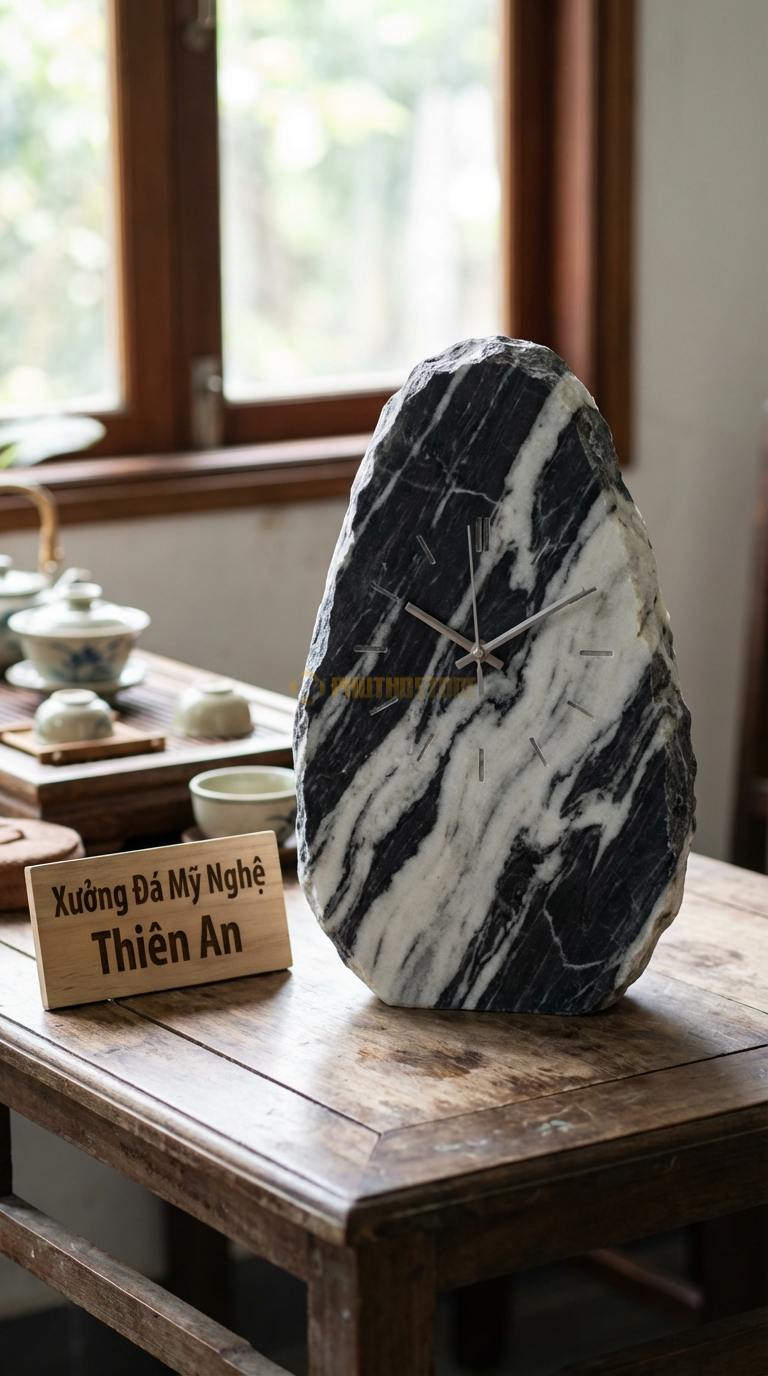 Đồng Hồ Treo Tường Đá Nghệ Thuật Đá Tuyết Sơn Giọt Nước (Dáng thuôn dài mềm mại) 30cm x 60cm