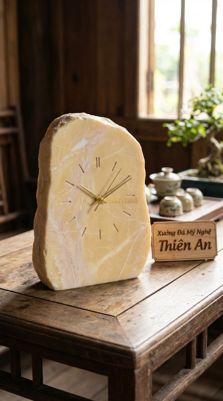 Đồng Hồ Treo Tường Đá Nghệ Thuật Đá Vàng Nghệ An Bản Đồ Thế Giới (Ghép các mảnh đá đa sắc) 80cm x 50cm