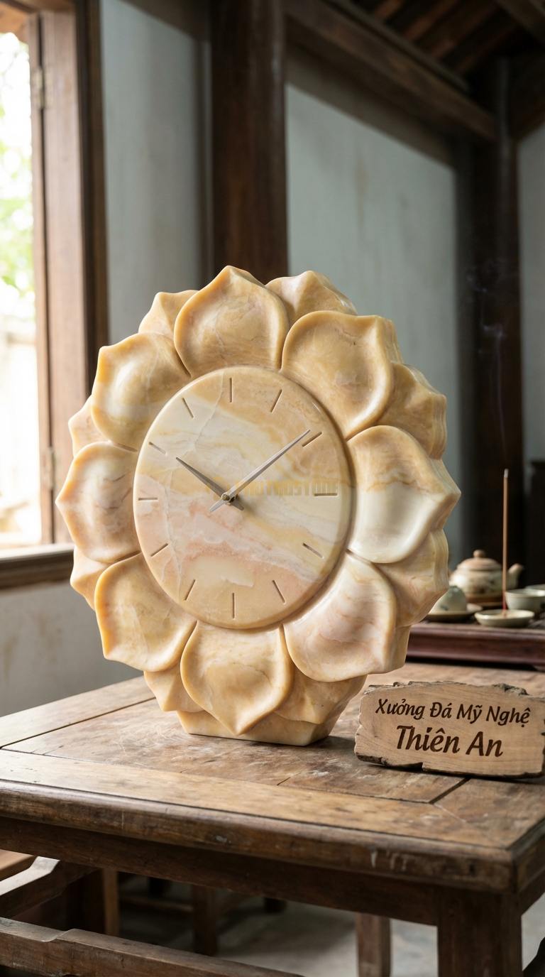 Đồng Hồ Treo Tường Đá Nghệ Thuật Đá Vàng Nghệ An Cánh Hoa Hướng Dương (Cánh đá xếp tầng) Đường kính 60cm