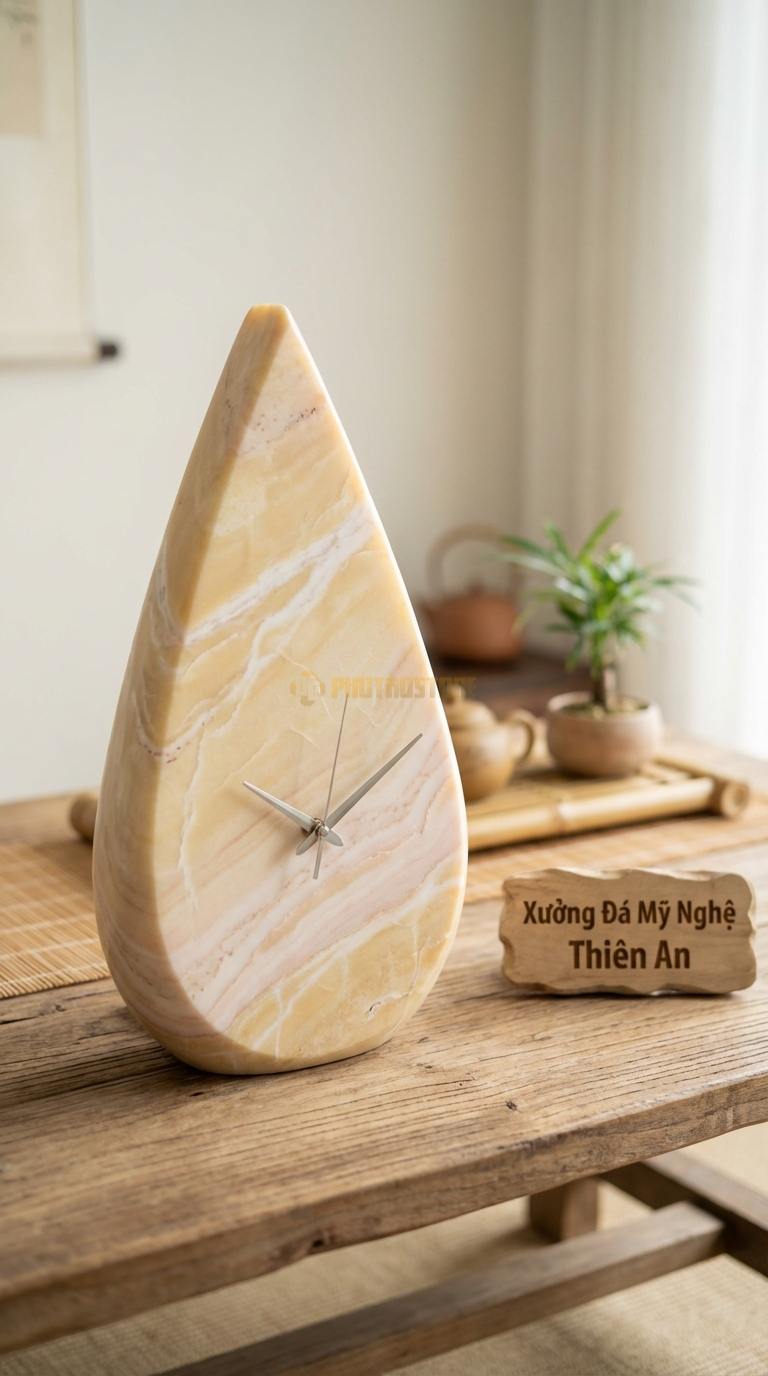 Đồng Hồ Treo Tường Đá Nghệ Thuật Đá Vàng Nghệ An Giọt Nước (Dáng thuôn dài mềm mại) 30cm x 60cm