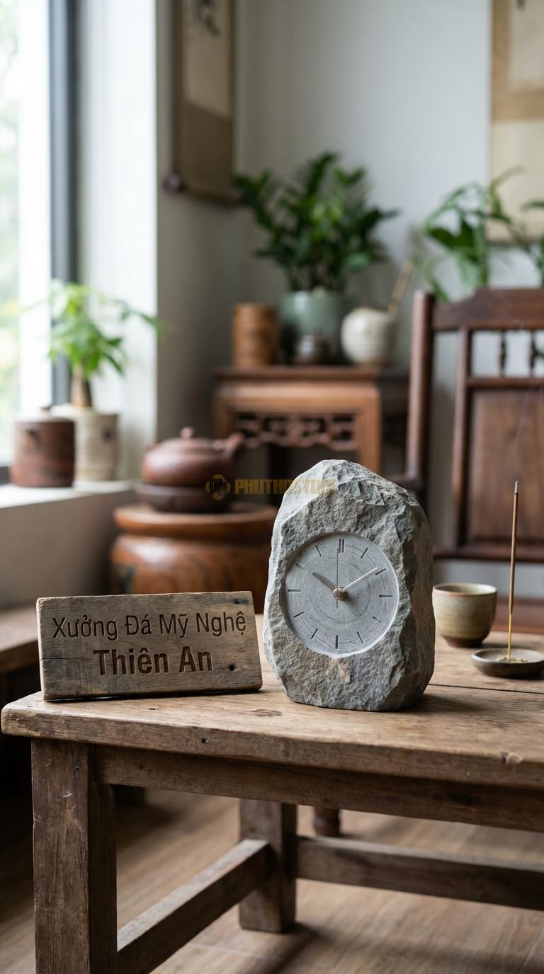 Đồng Hồ Treo Tường Đá Nghệ Thuật Đá Xanh Ấn Bản Đồ Thế Giới (Ghép các mảnh đá đa sắc) 80cm x 50cm