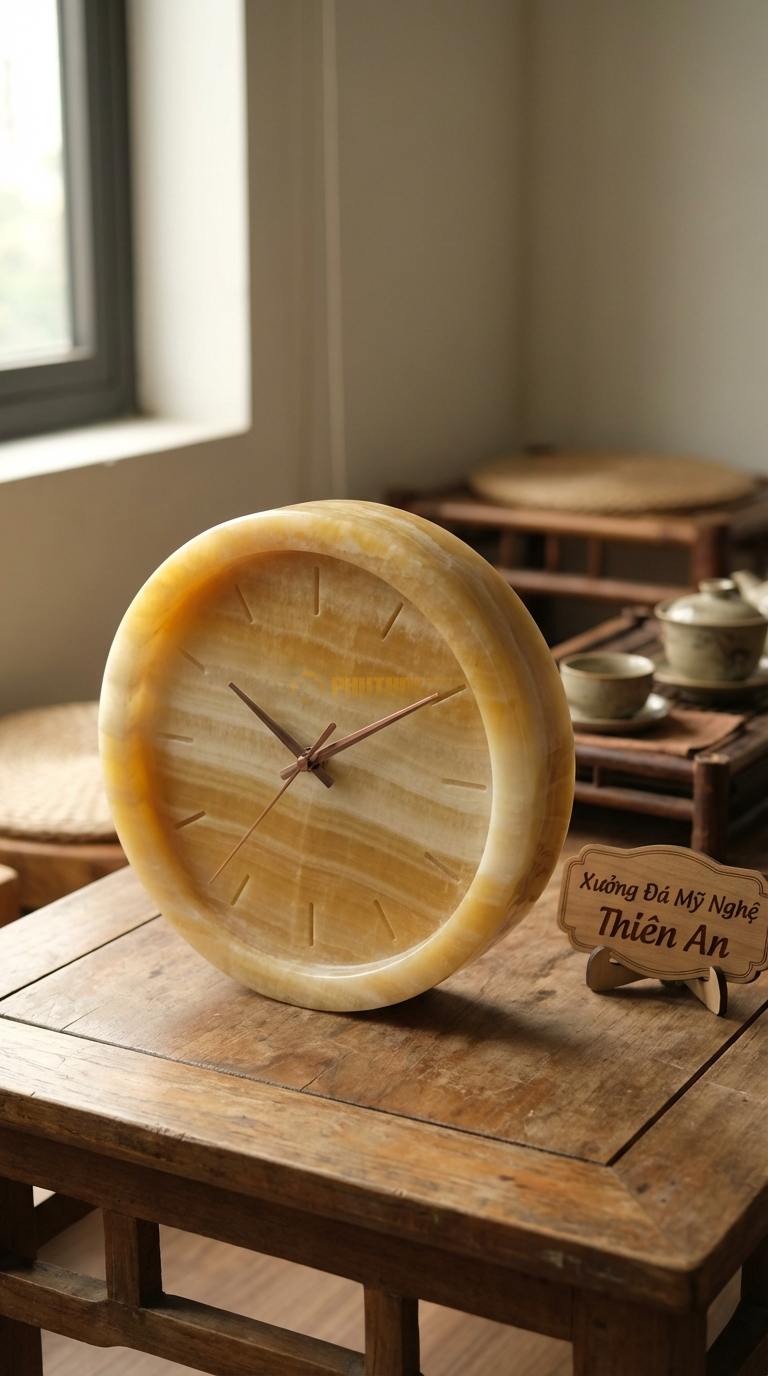 Đồng Hồ Treo Tường Đá Nghệ Thuật Ngọc hoàng long Minimalist (Mặt tròn tối giản, kim trôi đồng) Đường kính 30cm