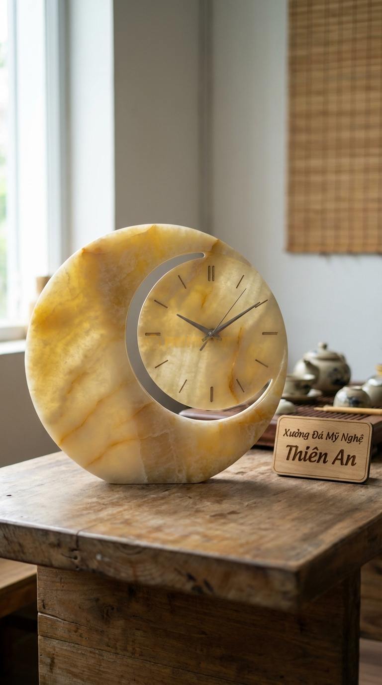 Đồng Hồ Treo Tường Đá Nghệ Thuật Ngọc hoàng long Nhật Nguyệt Giao Thoa (Cắt CNC hình trăng khuyết) 40cm x 45cm