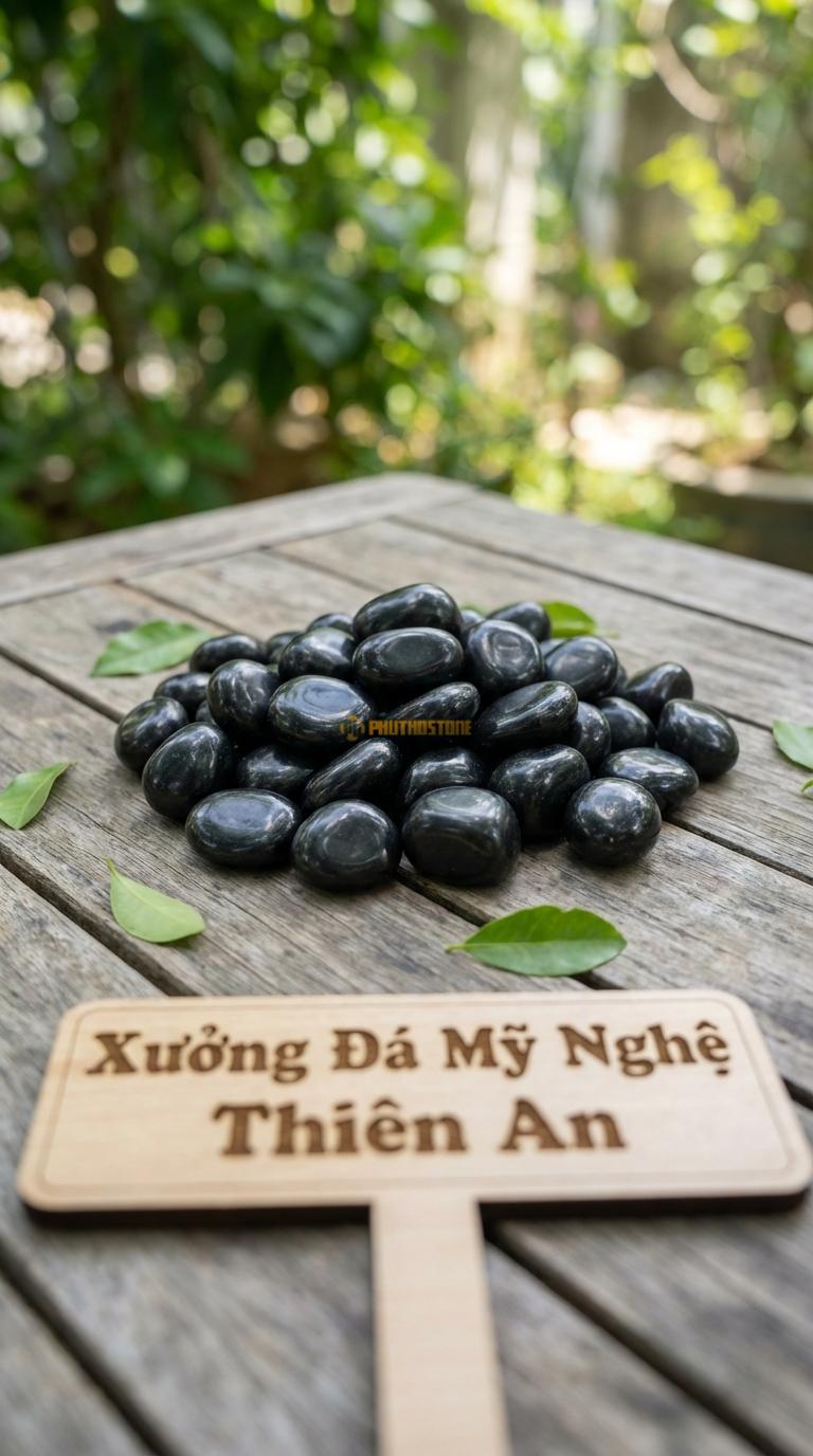 Sỏi đen bóng dải sân vườn kích thước 1-3cm
