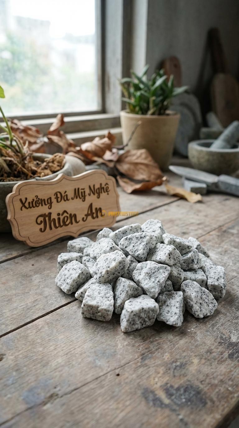 Sỏi granite trắng muối tiêu quay xuất khẩu 2-4cm