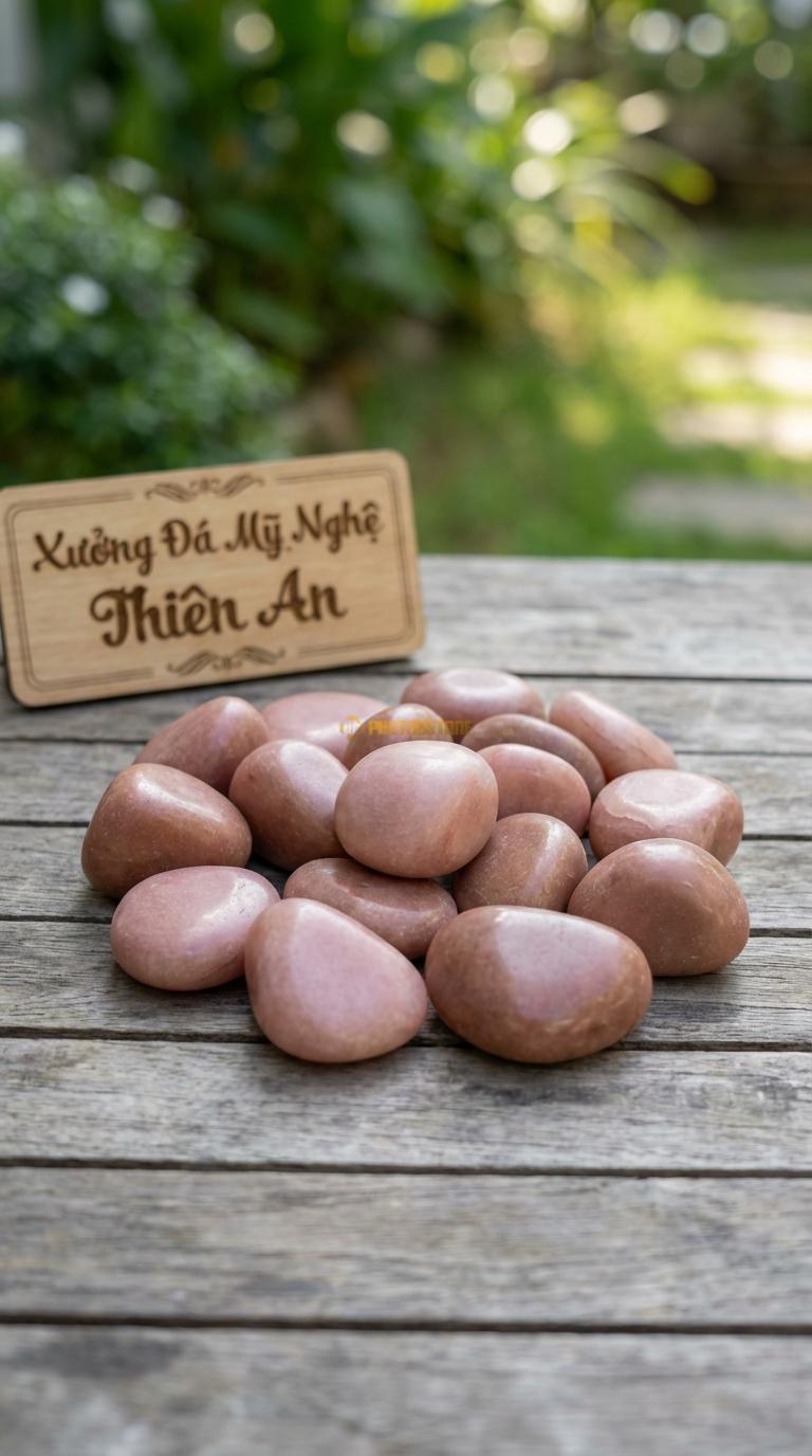 Sỏi hồng bóng dải sân vườn kích thước 3-5cm