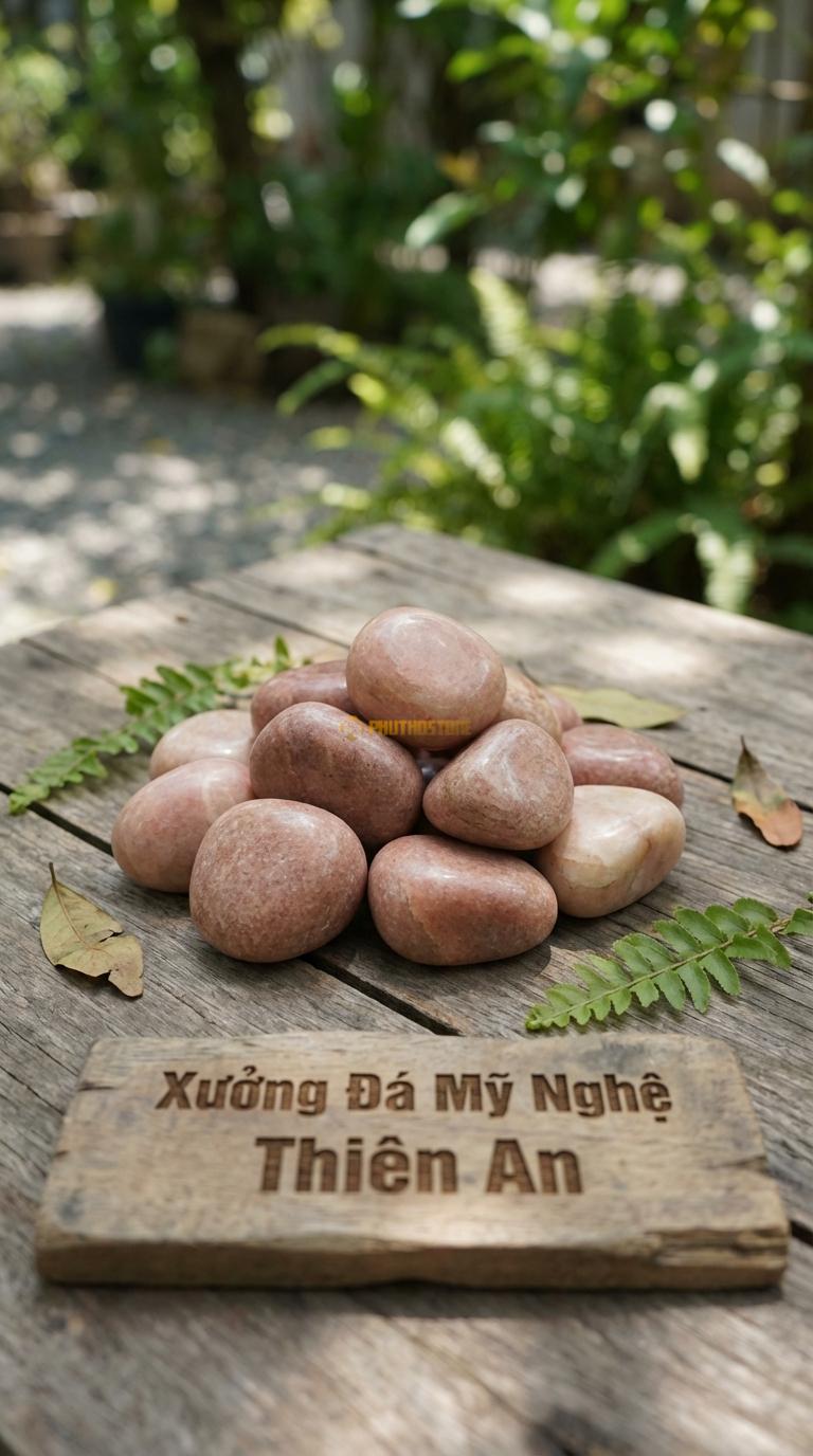 Sỏi hồng bóng dải sân vườn kích thước 5-7cm