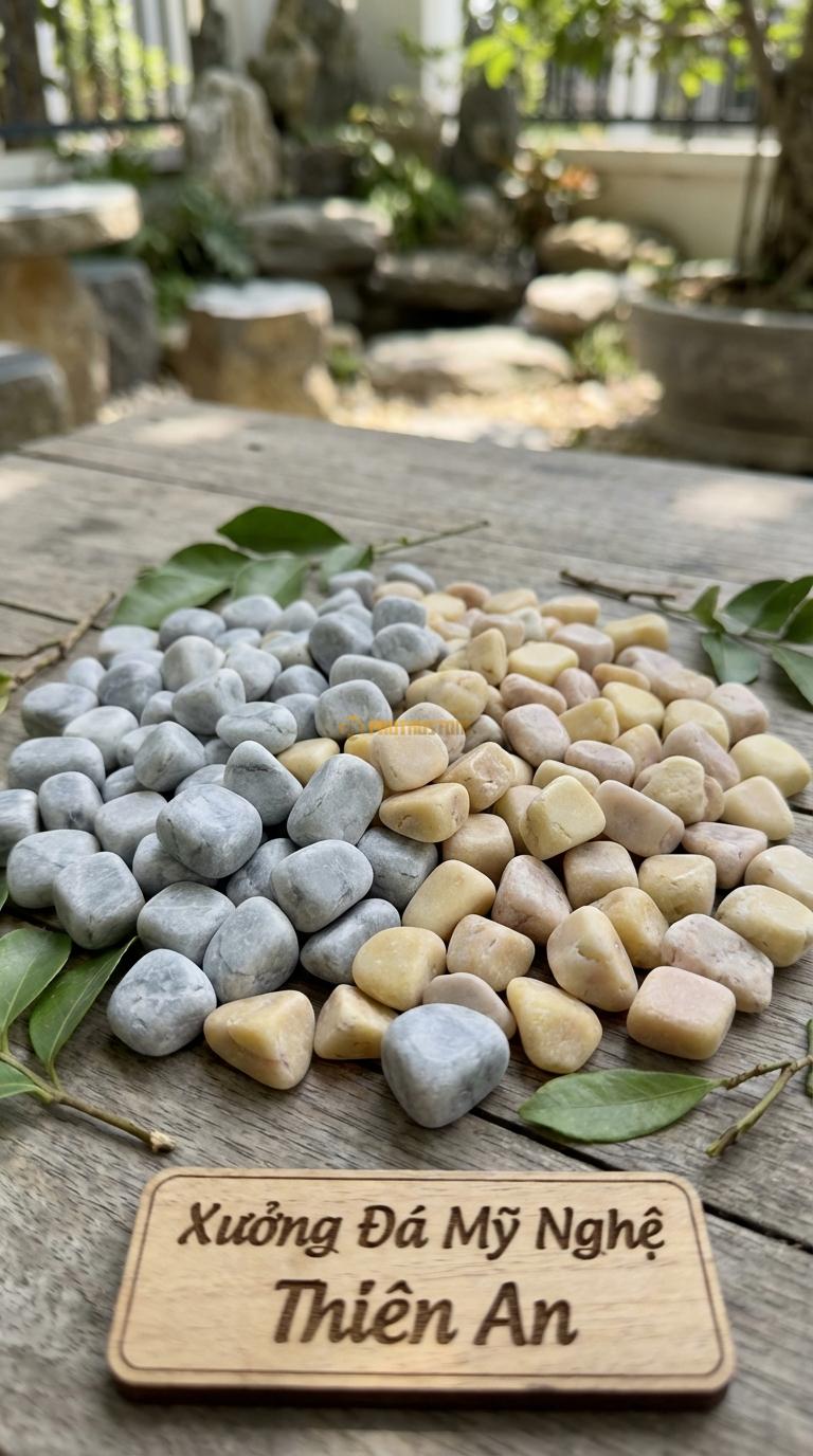 Sỏi Mix 2. Ghi xám quay, Vàng quay Tỉ lệ (60, 40). Size 3-5mm