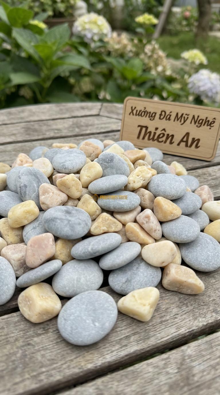 Sỏi Mix 2. Ghi xám quay, Vàng quay Tỉ lệ (70, 30). Size 1-2cm