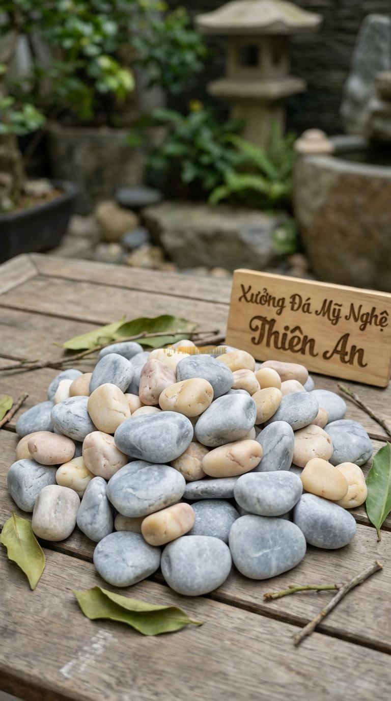Sỏi Mix 2. Ghi xám quay, Vàng quay Tỉ lệ (70, 30). Size 2-3cm