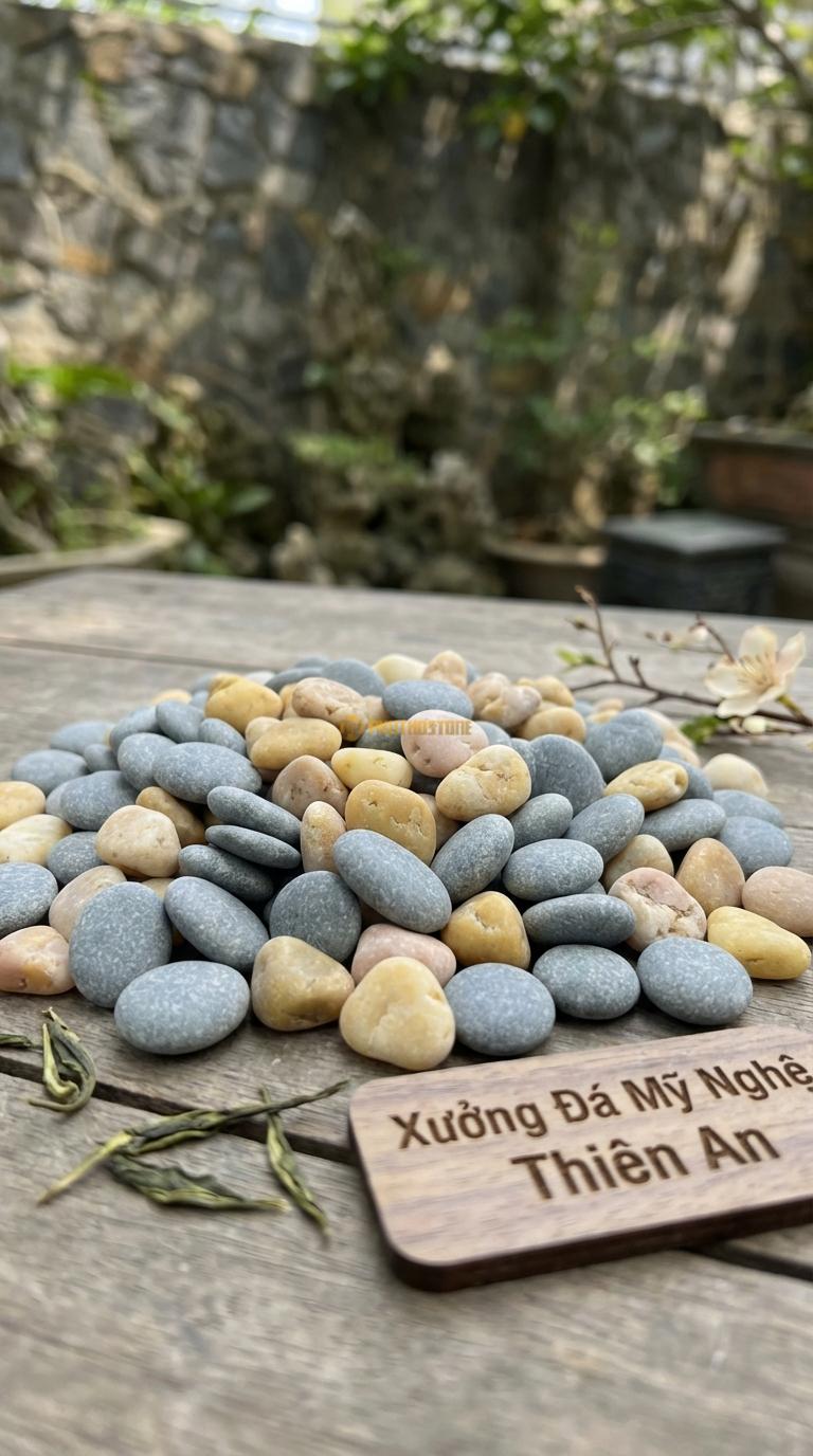 Sỏi Mix 2. Ghi xám quay, Vàng quay Tỉ lệ (70, 30). Size 3-5mm