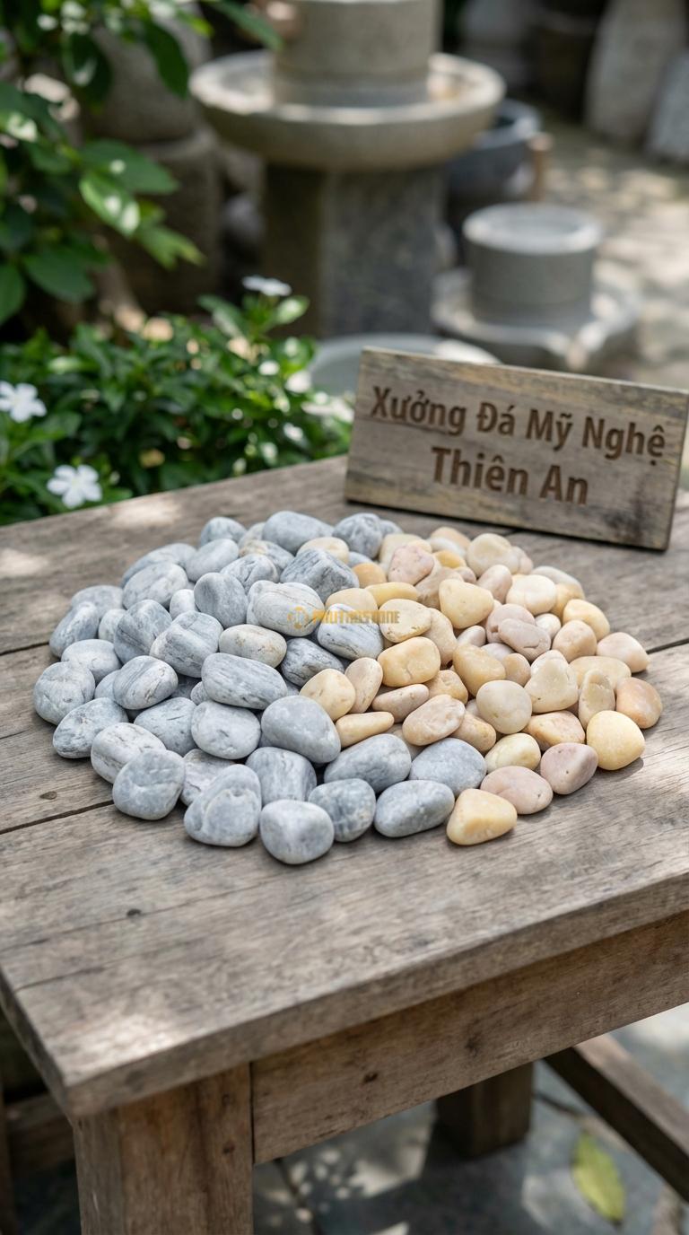 Sỏi Mix 2. Ghi xám quay, Vàng quay Tỉ lệ (80, 20). Size 2-3cm