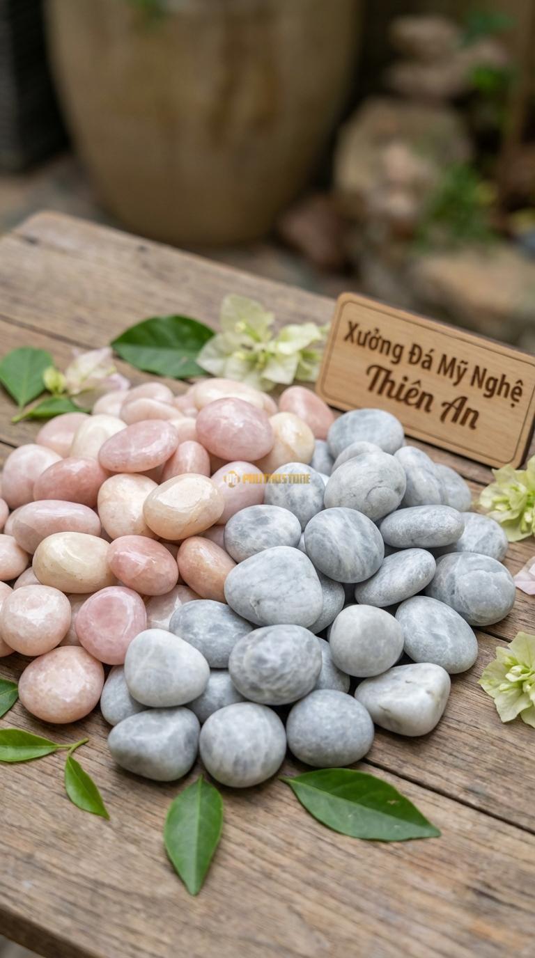 Sỏi Mix 2. Hồng quay, Ghi xám quay Tỉ lệ (50, 50). Size 2-4cm