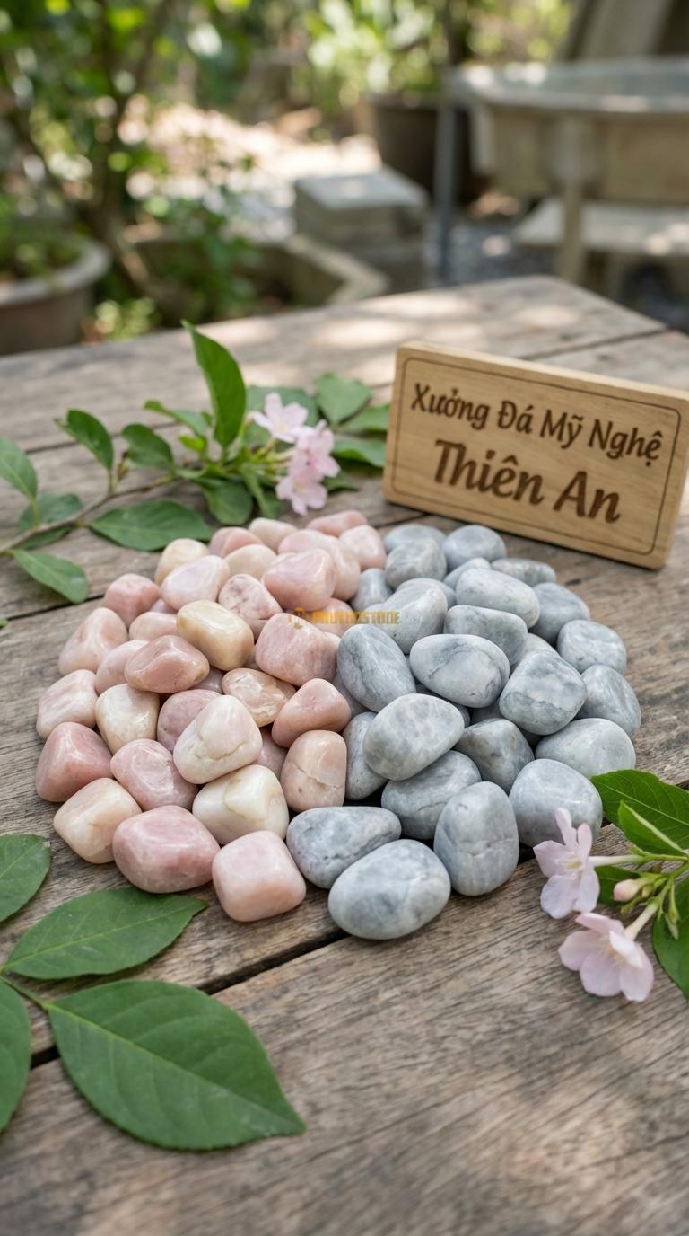 Sỏi Mix 2. Hồng quay, Ghi xám quay Tỉ lệ (50, 50). Size 3-5mm