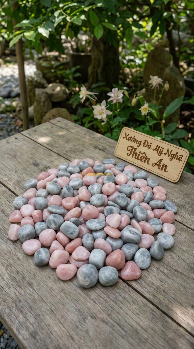 Sỏi Mix 2. Hồng quay, Ghi xám quay Tỉ lệ (50, 50). Size 7-9mm