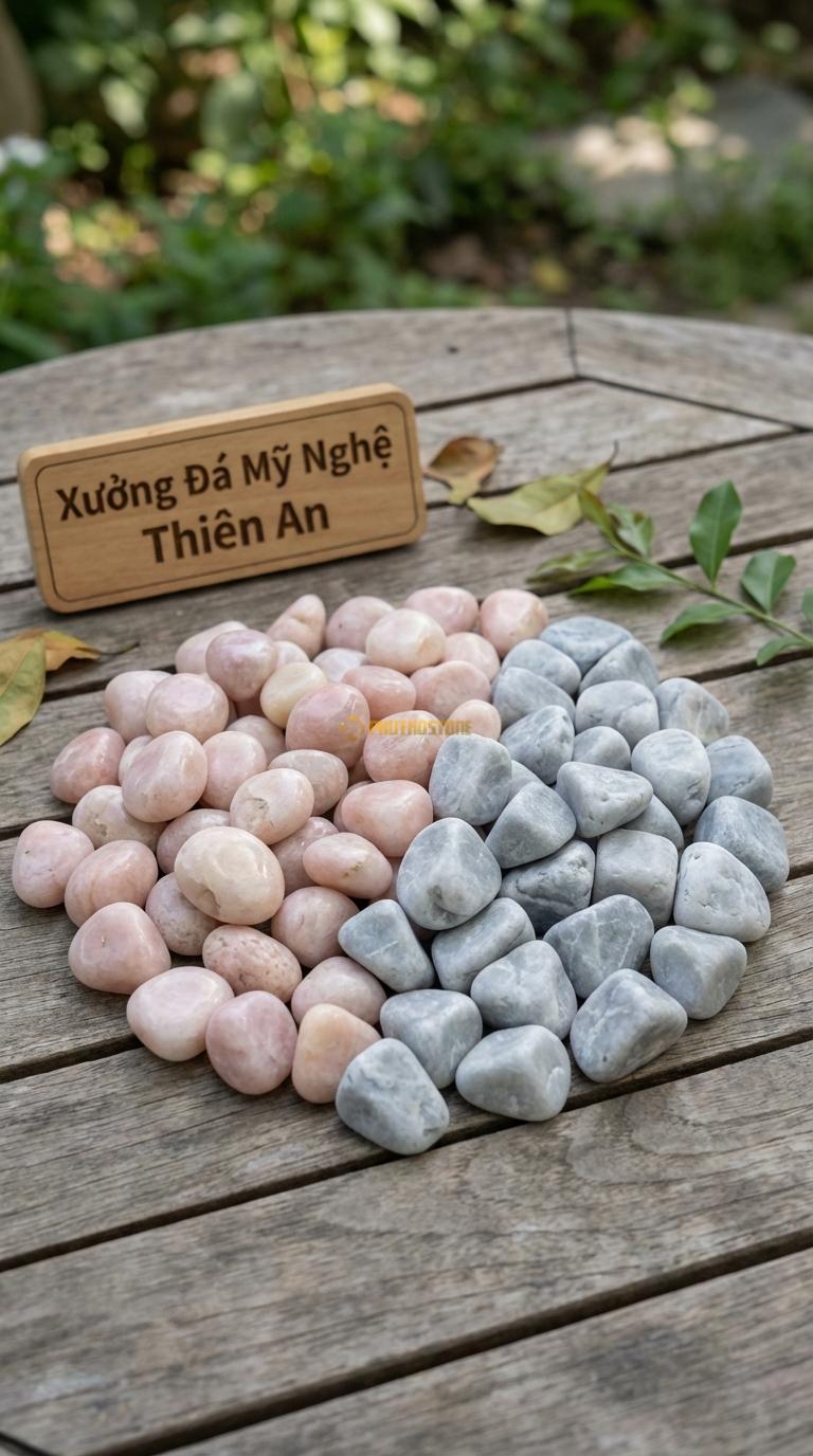 Sỏi Mix 2. Hồng quay, Ghi xám quay Tỉ lệ (60, 40). Size 1-2cm