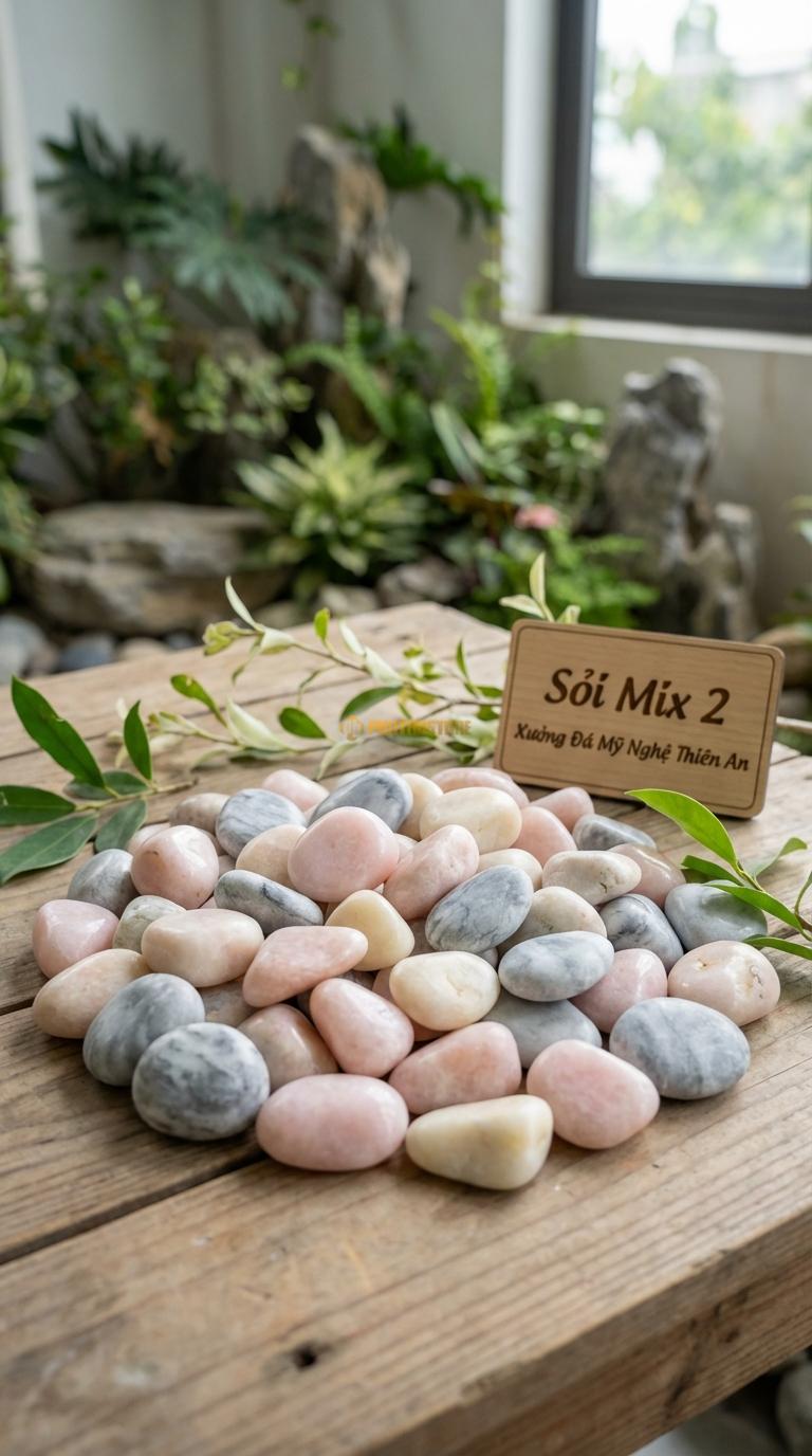 Sỏi Mix 2. Hồng quay, Ghi xám quay Tỉ lệ (60, 40). Size 2-3cm