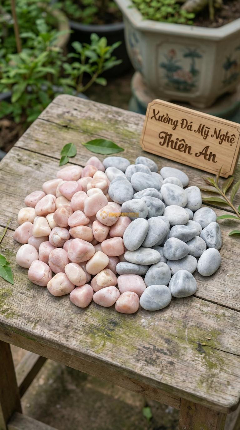 Sỏi Mix 2. Hồng quay, Ghi xám quay Tỉ lệ (60, 40). Size 7-9mm