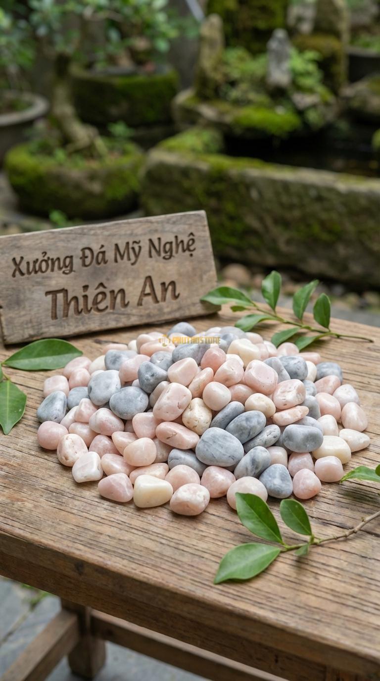 Sỏi Mix 2. Hồng quay, Ghi xám quay Tỉ lệ (70, 30). Size 7-9mm