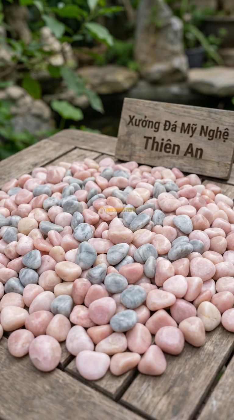 Sỏi Mix 2. Hồng quay, Ghi xám quay Tỉ lệ (80, 20). Size 7-9mm