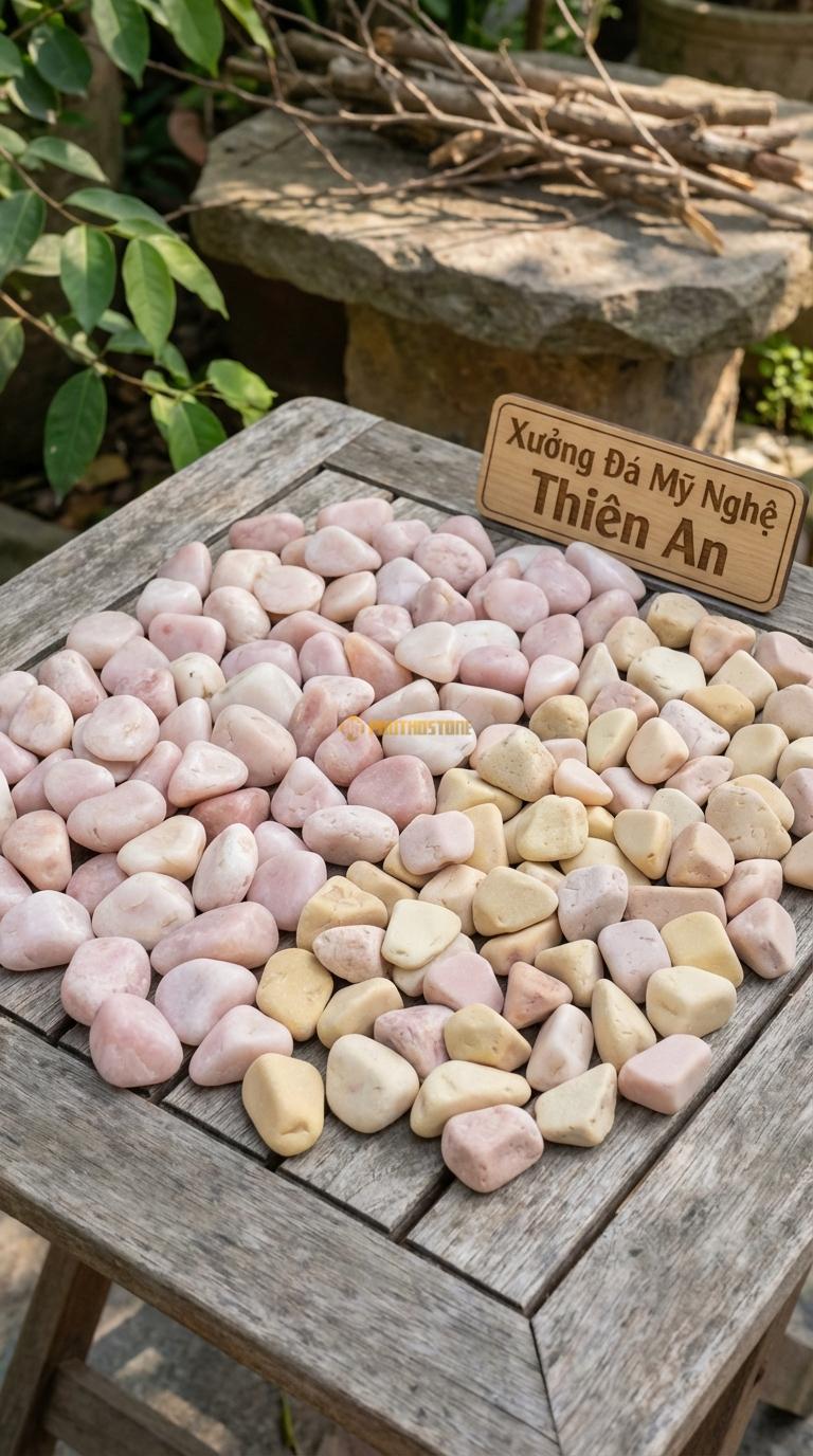 Sỏi Mix 2. Hồng quay, Vàng quay Tỉ lệ (80, 20). Size 2-3cm