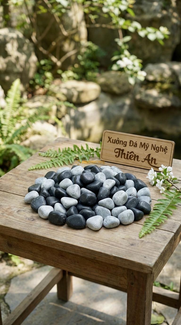 Sỏi Mix 2 loại sỏi đen quay, Ghi xám quay Tỉ lệ (60, 40). Size 1-2cm
