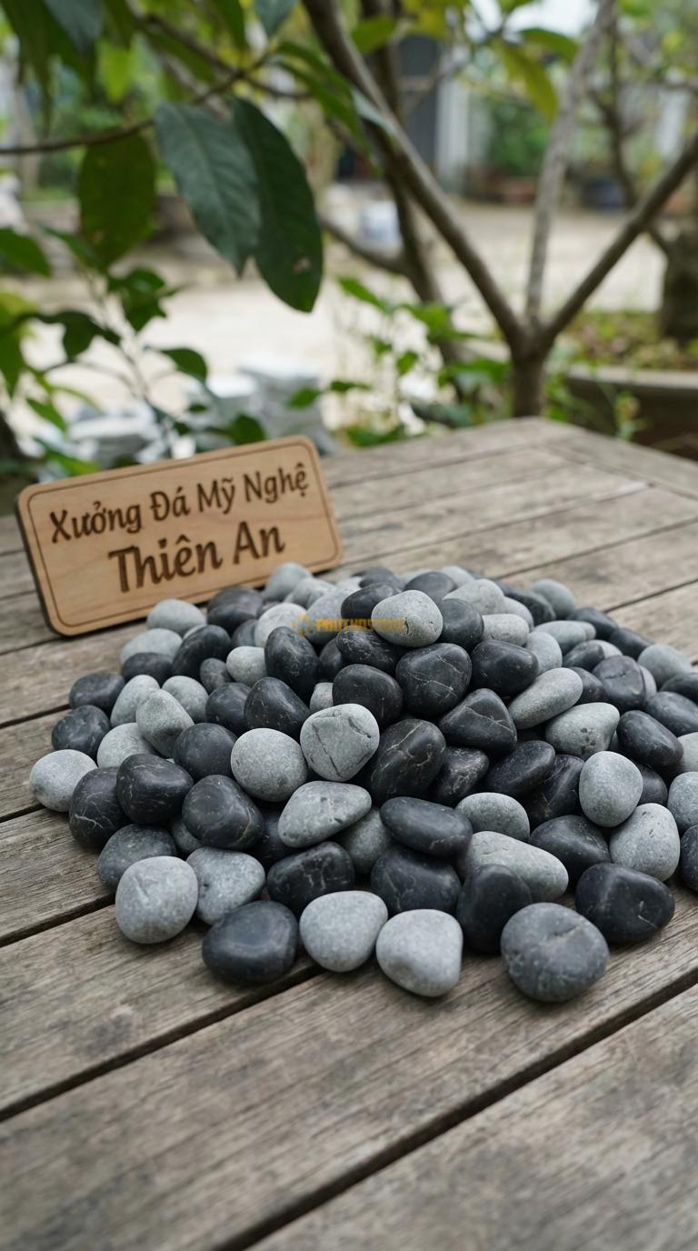 Sỏi Mix 2 loại sỏi đen quay, Ghi xám quay Tỉ lệ (70, 30). Size 7-9mm