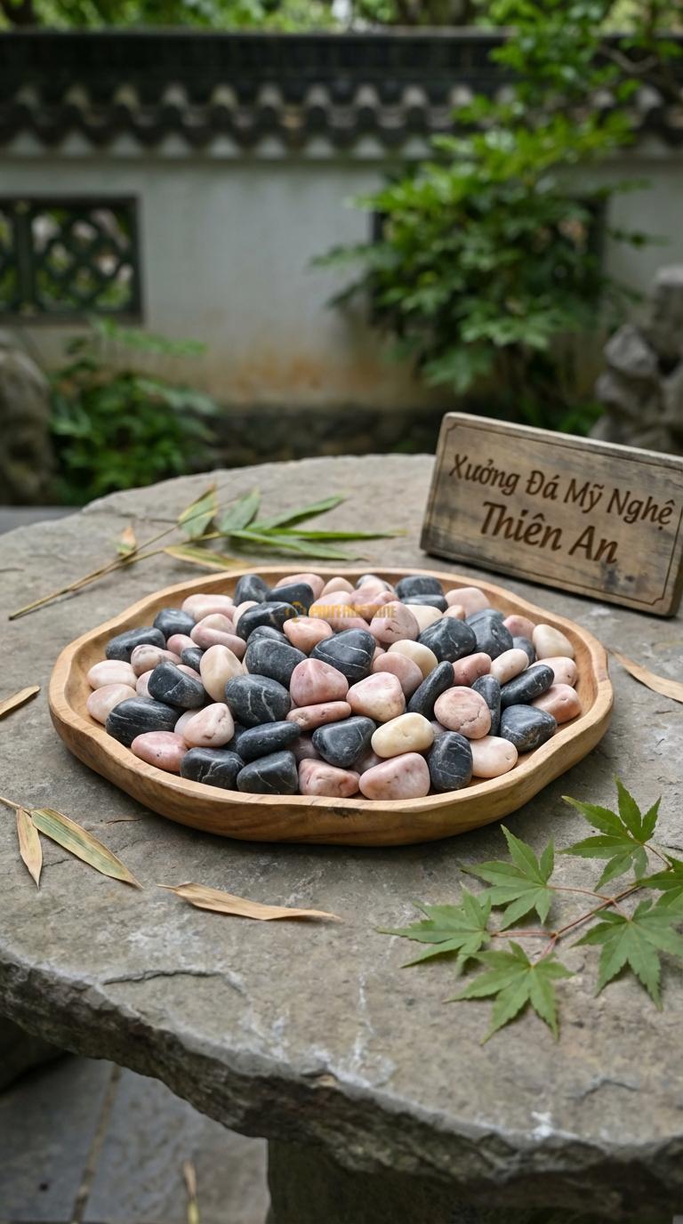 Sỏi Mix 2 loại sỏi đen quay, Hồng quay Tỉ lệ (50, 50). Size 1-2cm